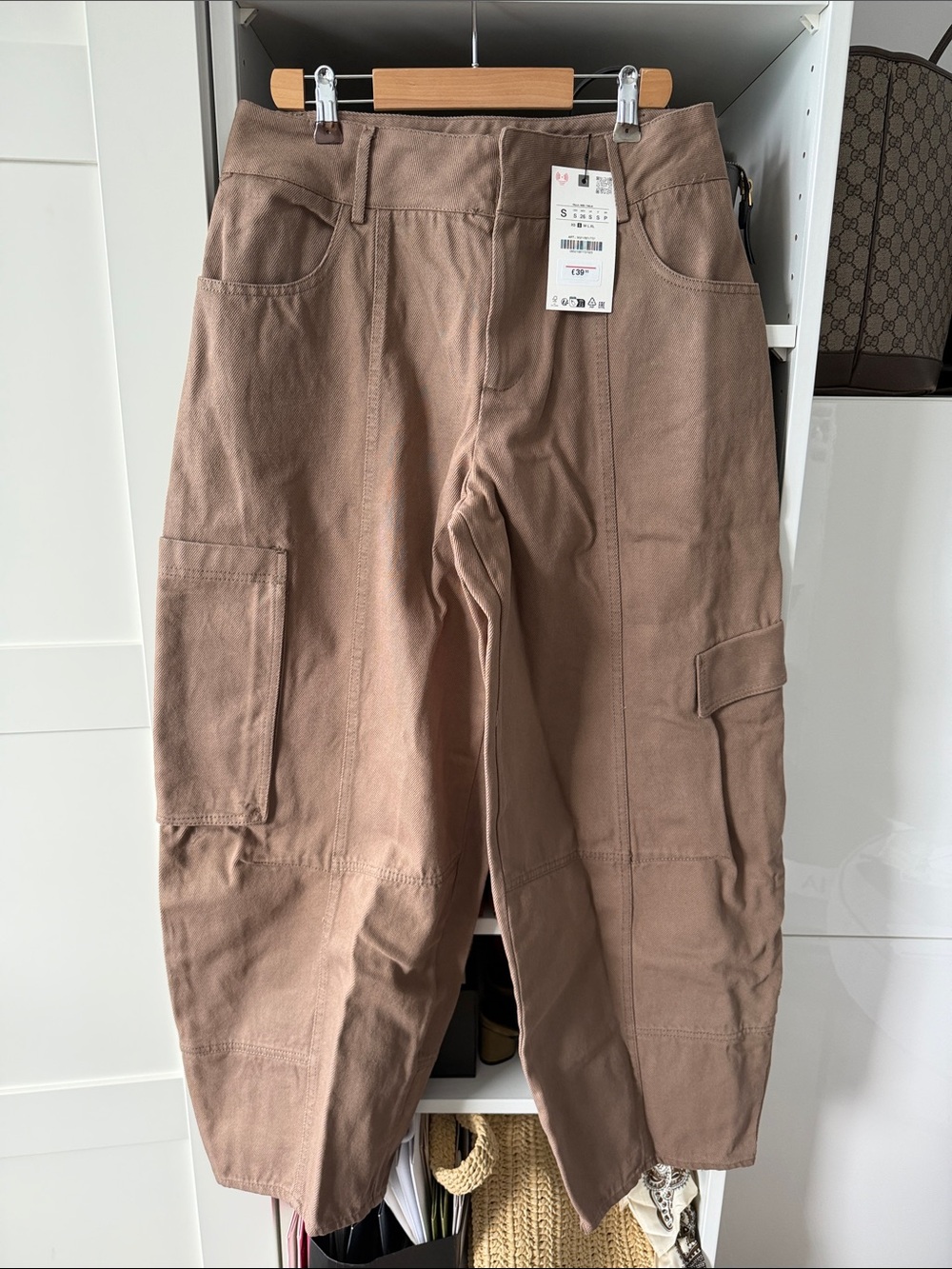 Zara Taupe Utility Cargo Trousers